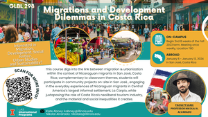 This course explores the link between migration & urbanization within the context of Nicaraguan migrants in SanJosé, Costa Rica; complementary to classroom themes, students will participate in community projects on-site in San Jose, engaging in the everyday experiences of Nicaraguan migrants in Central America's largest informal settlement. La Carpio, while juxtaposing the role of Costa Rica's neoliberal tourism industry, and the material and social inequalities it creates.